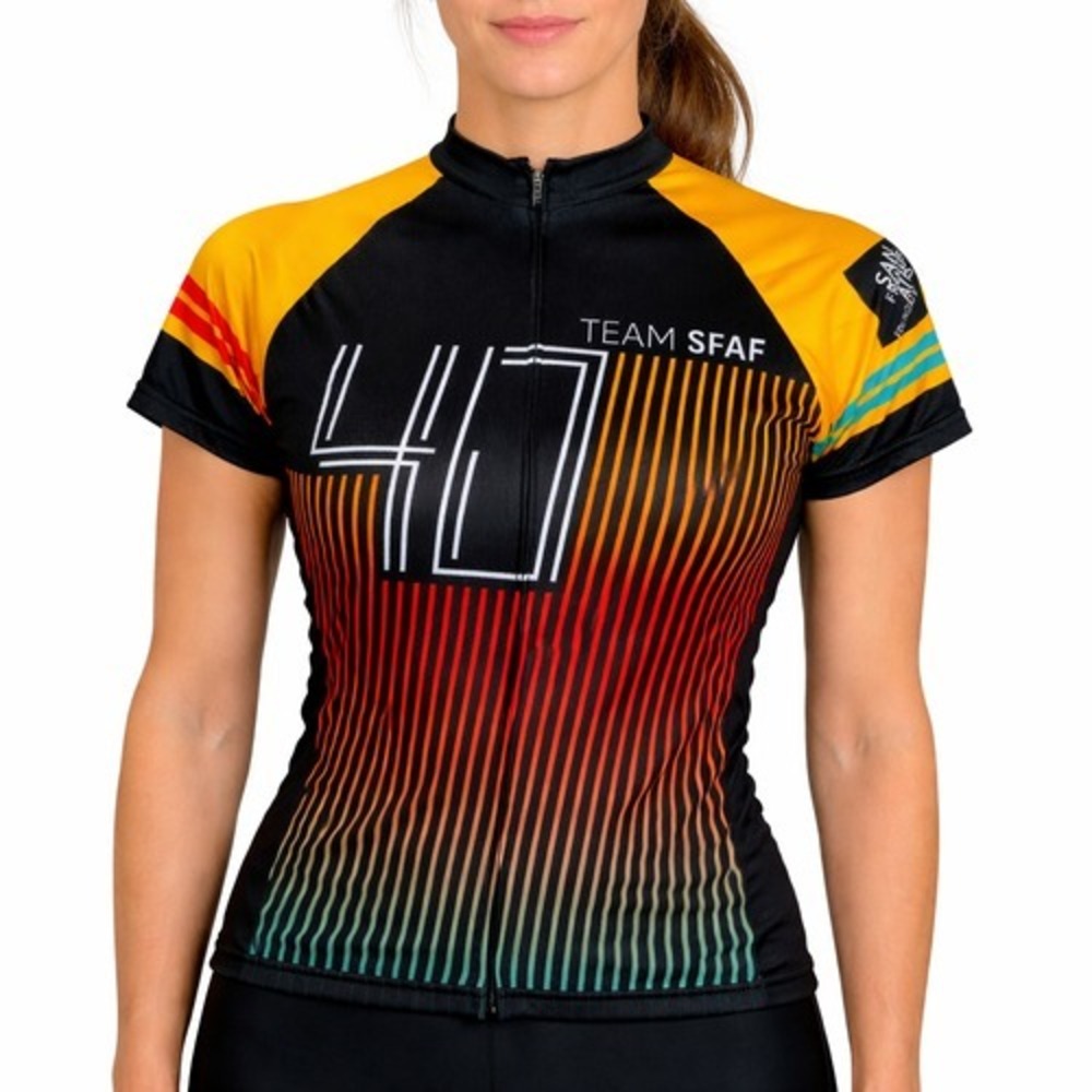 Voler Cycling Jersey Women's Medium SFAF Aids Foundation Black Yellow Red-Orange